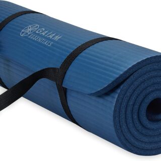 Gaiam Essentials Thick Yoga Mat Fitness & Exercise Mat with Easy-Cinch Yoga Mat Carrier Strap, 72"L x 24"W x 2/5 Inch Thick