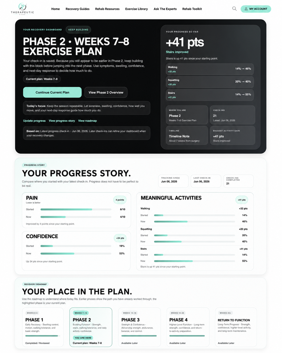 Preview of the Therapeutic Edge knee replacement recovery dashboard